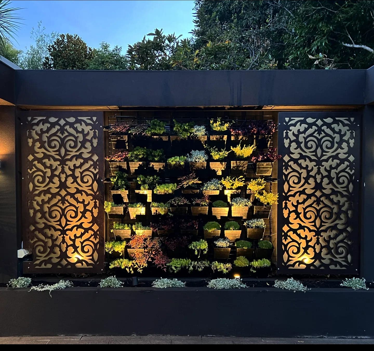 Feature wall illuminated at night