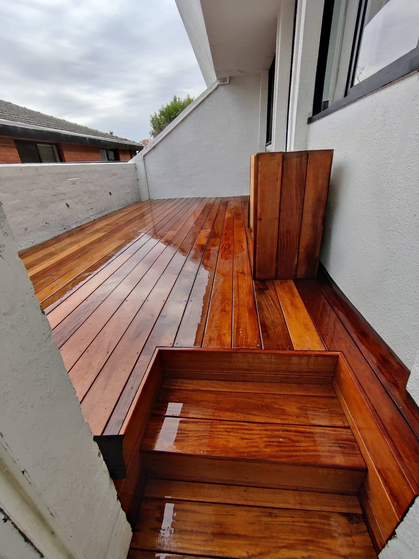 Freshly oiled timber deck