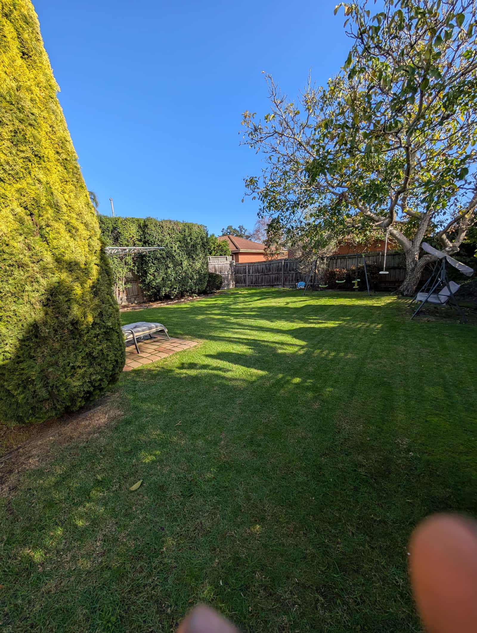 Tidy, regularly maintained backyard lawn and garden